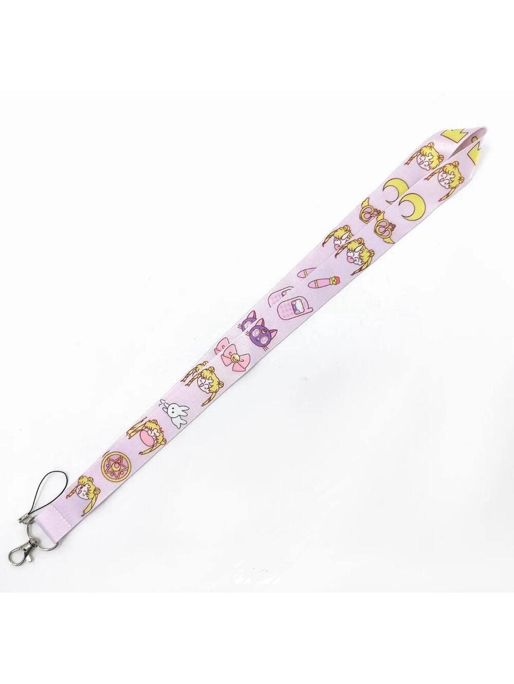 Sailor Moon Lanyard Keychain Badge ID Card Key Holder, Kawaii Anime Pink Chibi